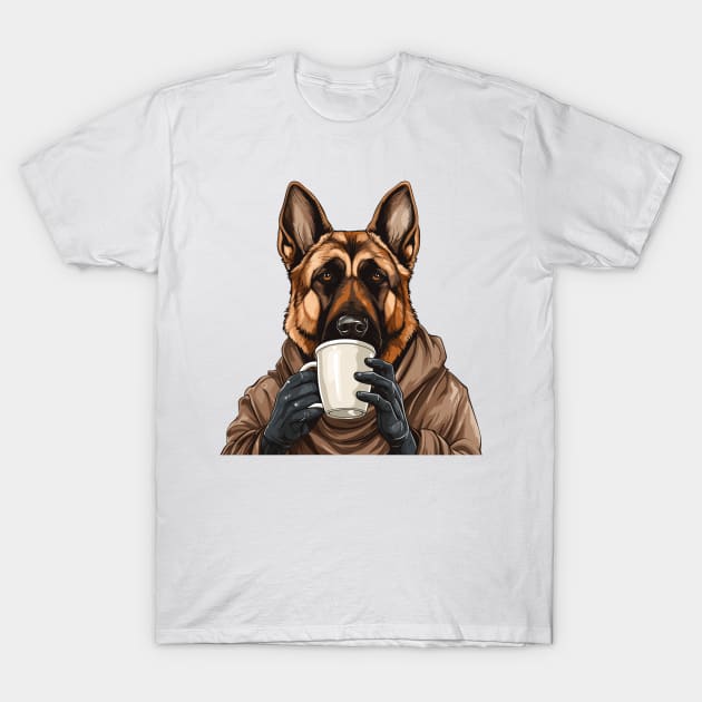 German Shepherd Drinking Coffee T-Shirt by Graceful Designs